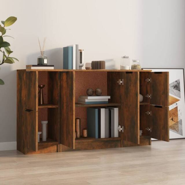 Berkfield Home Sideboards 3 pcs Smoked Oak Engineered Wood in Brown - image 1