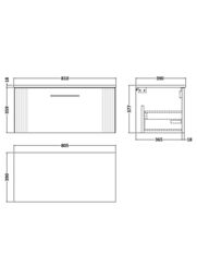 Balterley 1 Drawer Wall Hung Vanity Unit Colour Match Worktop, Grey 800mm - thumbnail 2