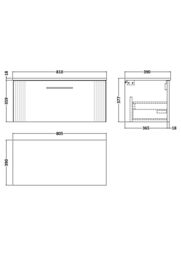 Balterley 1 Drawer Wall Hung Vanity Unit Colour Match Worktop, Grey 800mm - thumbnail 7