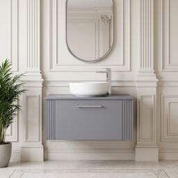 Balterley 1 Drawer Wall Hung Vanity Unit Colour Match Worktop, Grey 800mm - thumbnail 8