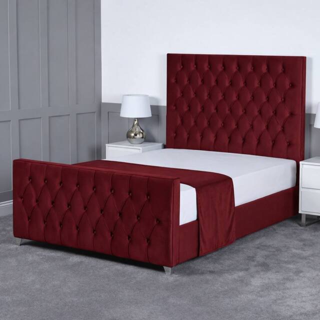 Living Comfort Bedz Vertex Plush Velvet Upholstered Bed Slatted Base with 48Inch Headboard in Maroon - Size: Single - image 1