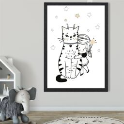 ARTZE Scandi Princess Little Hugging Cat Framed Print SIZE: A4 with Black Frame - thumbnail 2