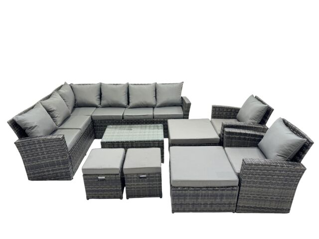 Fimous 12 Seat Rattan High Back Corner Sofa Set Patio Coffee Table Sets in Dark Grey - image 1