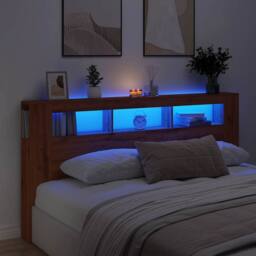 Berkfield Home LED Headboard Artisan Oak 200x18.5x103.5 cm Engineered Wood in Brown - thumbnail 4