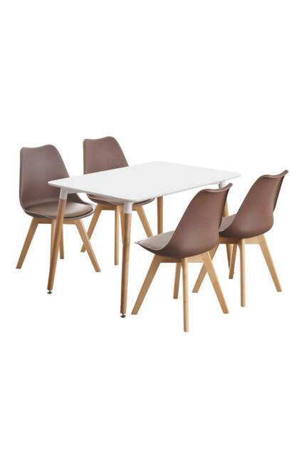 Life Interiors 5PCs Dining Set - a Halo Dining Table & Set of 4 Lorenzo Tulip chairs with Padded Seat in Brown - image 1