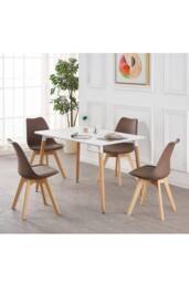 Life Interiors 5PCs Dining Set - a Halo Dining Table & Set of 4 Lorenzo Tulip chairs with Padded Seat in Brown - thumbnail 2