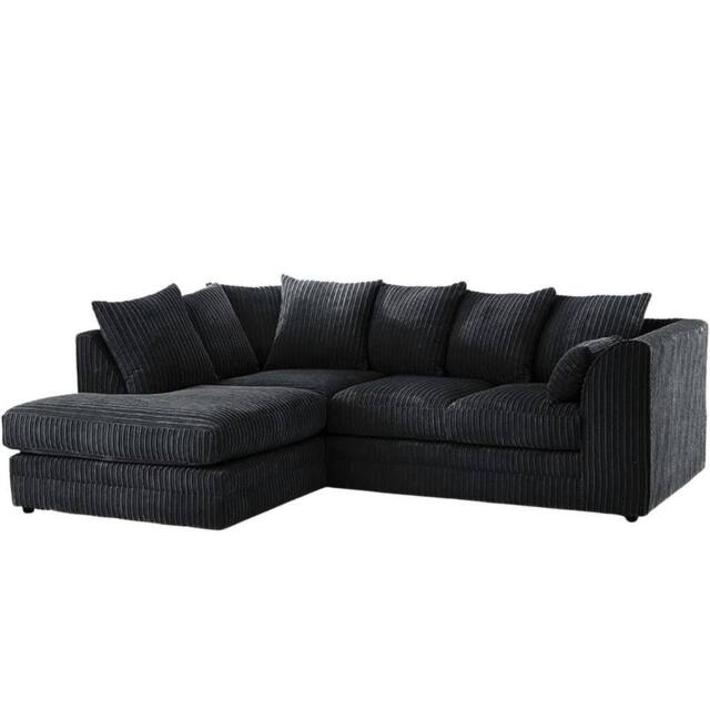 Bliss Furniture Jumbo Cord Scatter Back 4-Seater Left Hand Corner Sofa in Black Colour - Size: 4 Person - image 1
