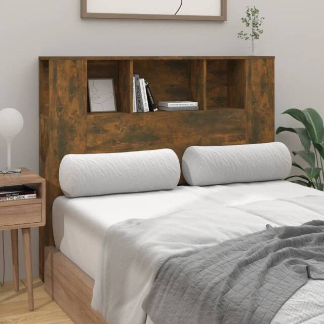Berkfield Home Headboard Cabinet Smoked Oak 120x18.5x104.5 cm in Brown - image 1