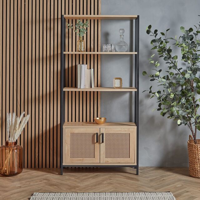 VonHaus Lena Rattan Effect Design Living Room Storage Bookcase in Brown - image 1