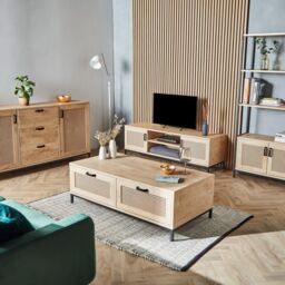 VonHaus Lena Rattan Effect Design Living Room Storage Bookcase in Brown - thumbnail 4