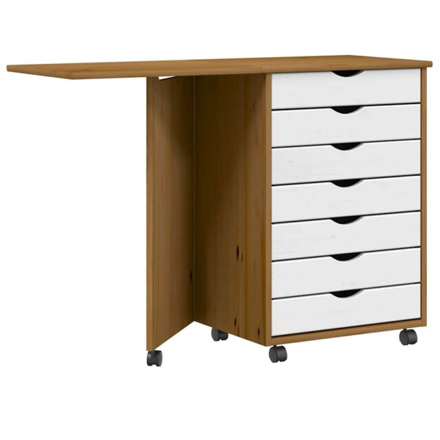 Berkfield Home Rolling Cabinet with Desk MOSS Honey Brown Solid Wood Pine - image 1