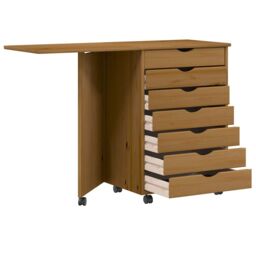 Berkfield Home Rolling Cabinet with Desk MOSS Honey Brown Solid Wood Pine - thumbnail 6