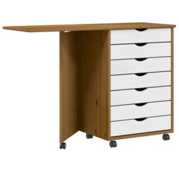 Berkfield Home Rolling Cabinet with Desk MOSS Honey Brown Solid Wood Pine