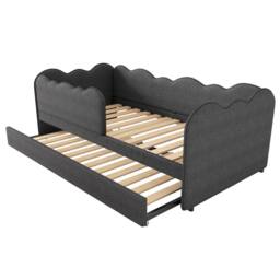 STILVORA 3ft Single Daybed with Pull-Out Trundle in Grey Linen - thumbnail 7