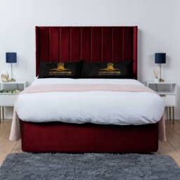 UK Bed Furniture Bella Wingback Divan Bed with 2 Drawers Foot End & 54 Inch headboard in Maroon - Size: Small Double - thumbnail 2