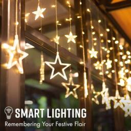 Globrite Christmas Curtain Lights -12 Star &138 LED Lights - Warm White - thumbnail 5