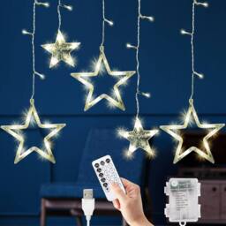 Globrite Christmas Curtain Lights -12 Star &138 LED Lights - Warm White