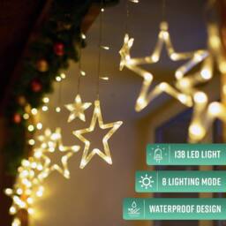 Globrite Christmas Curtain Lights -12 Star &138 LED Lights - Warm White - thumbnail 2