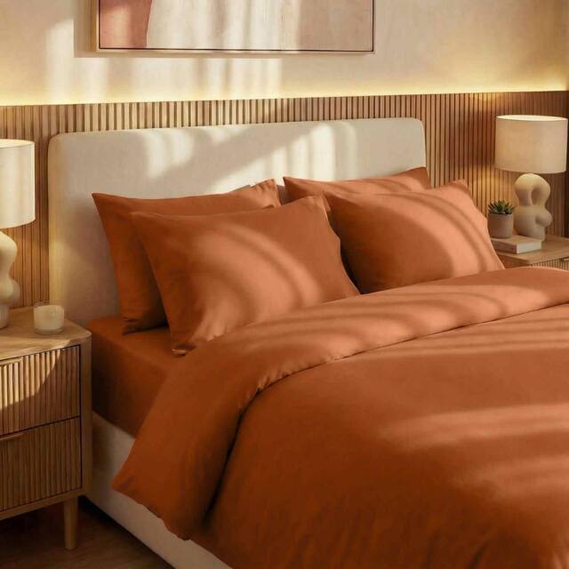 Bedable 100% Cotton Bedding Set Sateen 460 Thread Count - King Size Pillowcase 50x90 cm - Soft Bedding in Terracotta - Size: Single - image 1
