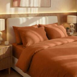 Bedable 100% Cotton Bedding Set Sateen 460 Thread Count - King Size Pillowcase 50x90 cm - Soft Bedding in Terracotta - Size: Single