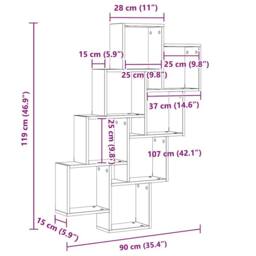 Berkfield Home Wall Cube Shelf Sonoma Oak 90x15x119 cm Engineered Wood in Brown - Size: 90 x 15 x 119 cm - thumbnail 6