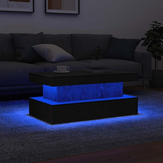 Berkfield Home Coffee Table with LED Lights Black Oak 90x50x40 cm - Size: 90 x 50 x 40 cm - image 1