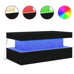 Berkfield Home Coffee Table with LED Lights Black Oak 90x50x40 cm - Size: 90 x 50 x 40 cm - thumbnail 3