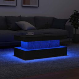 Berkfield Home Coffee Table with LED Lights Black Oak 90x50x40 cm - Size: 90 x 50 x 40 cm