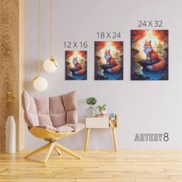 "Artery8 Kitsune Fox in Japanese Temple Forest Canvas Wall Art Print in Orange - Size: W18"" x H24""" - thumbnail 4