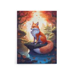 "Artery8 Kitsune Fox in Japanese Temple Forest Canvas Wall Art Print in Orange - Size: W18"" x H24""" - thumbnail 1