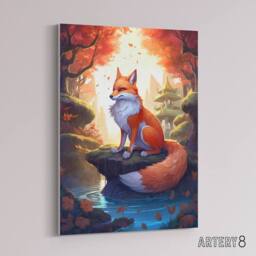 "Artery8 Kitsune Fox in Japanese Temple Forest Canvas Wall Art Print in Orange - Size: W18"" x H24""" - thumbnail 2