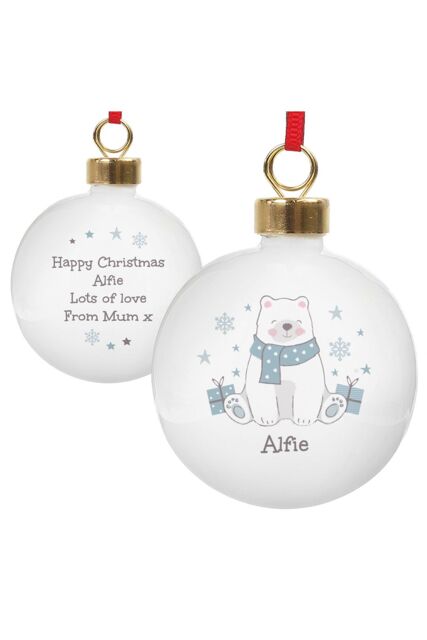 Personalised Memento Company Personalised Polar Bear Christmas Bauble in White - image 1