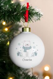 Personalised Memento Company Personalised Polar Bear Christmas Bauble in White - thumbnail 3
