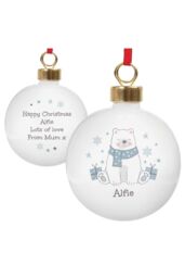 Personalised Memento Company Personalised Polar Bear Christmas Bauble in White