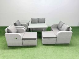 Fimous 8 Seater PE Rattan Garden Furniture Set Outdoor Love Sofa Sets in Light Grey - thumbnail 1