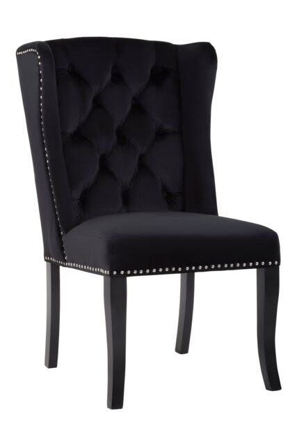 Orsina Buttoned Velvet Dining Chairs, Velvet Upholstered Chair with Wooden Legs, Accent Chair for Living Room in Black - image 1