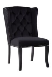 Orsina Buttoned Velvet Dining Chairs, Velvet Upholstered Chair with Wooden Legs, Accent Chair for Living Room in Black - thumbnail 7