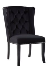 Orsina Buttoned Velvet Dining Chairs, Velvet Upholstered Chair with Wooden Legs, Accent Chair for Living Room in Black - thumbnail 1