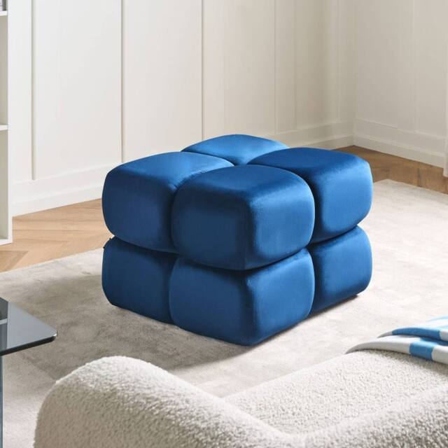 Wyld and Coco Navy Velvet Square Pouffe 60 x 60 cm in Blue - image 1
