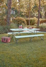 Neo Set Of Two Indoor Outdoor Garden Plastic Folding Benches in White - thumbnail 1