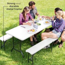 Neo Set Of Two Indoor Outdoor Garden Plastic Folding Benches in White - thumbnail 5