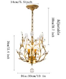 Garwarm 3-Light Golden K9 Crystal Chandelier for Hallway Living Room Bedroom in Gold - thumbnail 2