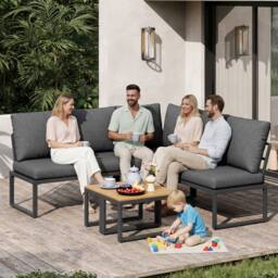 BTM 4-5 Seater Garden Furniture Set Corner Sofa Patio Lounge Table in Grey - thumbnail 6