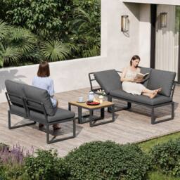 BTM 4-5 Seater Garden Furniture Set Corner Sofa Patio Lounge Table in Grey - thumbnail 4