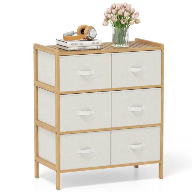 VOGREX 6-Drawer Dresser for Bedroom Bamboo Storage Tower Organizer Closet in Beige - image 1