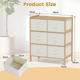 VOGREX 6-Drawer Dresser for Bedroom Bamboo Storage Tower Organizer Closet in Beige - thumbnail 2