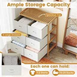 VOGREX 6-Drawer Dresser for Bedroom Bamboo Storage Tower Organizer Closet in Beige - thumbnail 4