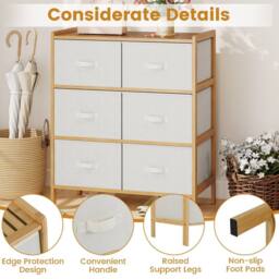 VOGREX 6-Drawer Dresser for Bedroom Bamboo Storage Tower Organizer Closet in Beige - thumbnail 3