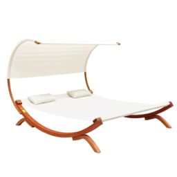 Double Bed Hammock Sun Lounger Outdoor Wood Garden - thumbnail 1