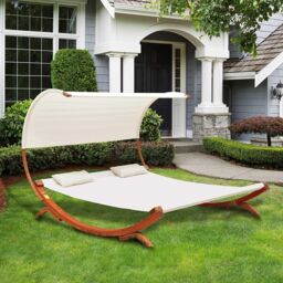 Double Bed Hammock Sun Lounger Outdoor Wood Garden - thumbnail 3
